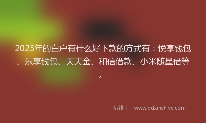 2025年的白户有什么好下款的方式有：悦享钱包、乐享钱包、天天金、和信借款、小米随星借等。