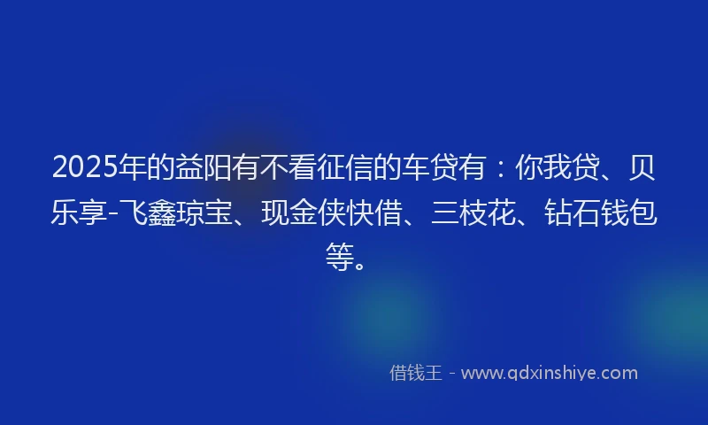 2025年的益阳有不看征信的车贷有：你我贷、贝乐享-飞鑫琼宝、现金侠快借、三枝花、钻石钱包等。