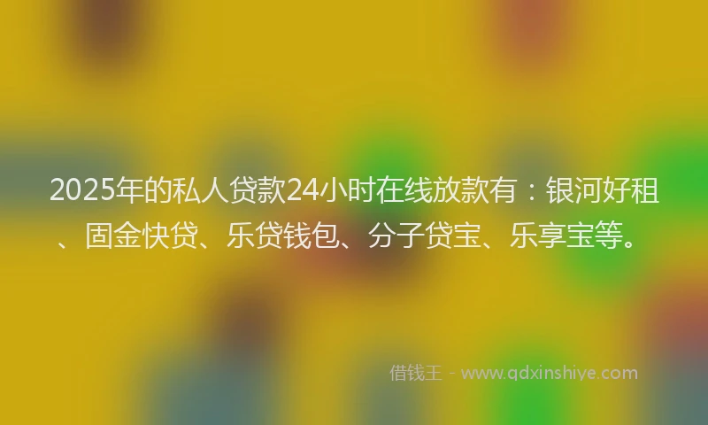 2025年的私人贷款24小时在线放款有：银河好租、固金快贷、乐贷钱包、分子贷宝、乐享宝等。