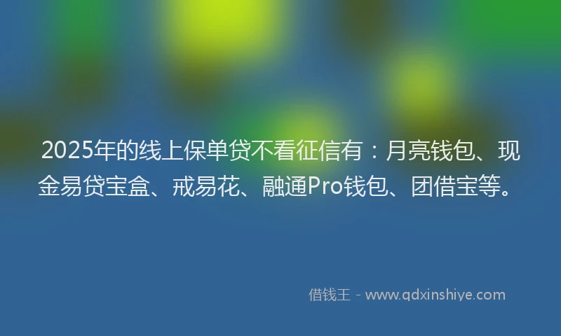 2025年的线上保单贷不看征信有：月亮钱包、现金易贷宝盒、戒易花、融通Pro钱包、团借宝等。