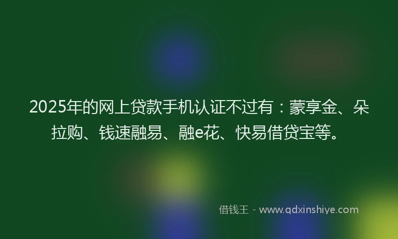 2025年的网上贷款手机认证不过有：蒙享金、朵拉购、钱速融易、融e花、快易借贷宝等。