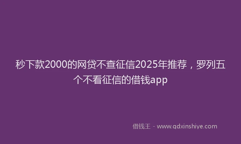 秒下款2000的网贷不查征信2025年推荐，罗列五个不看征信的借钱app