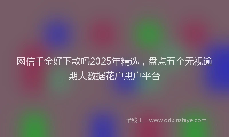网信千金好下款吗2025年精选，盘点五个无视逾期大数据花户黑户平台