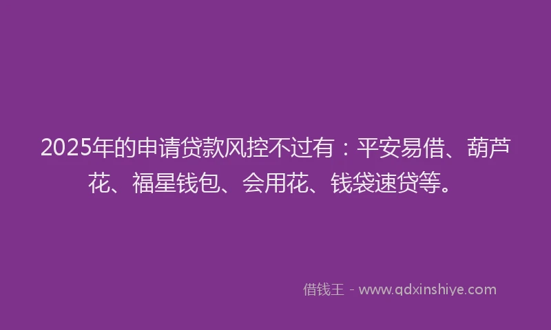 2025年的申请贷款风控不过有：平安易借、葫芦花、福星钱包、会用花、钱袋速贷等。