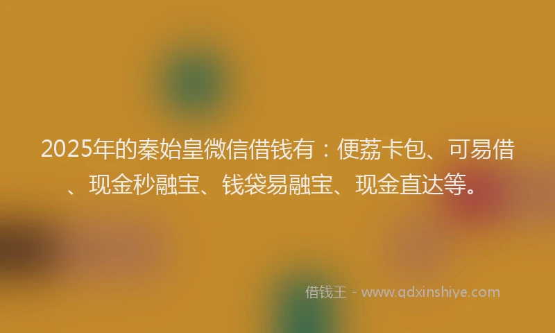 2025年的秦始皇微信借钱有：便荔卡包、可易借、现金秒融宝、钱袋易融宝、现金直达等。