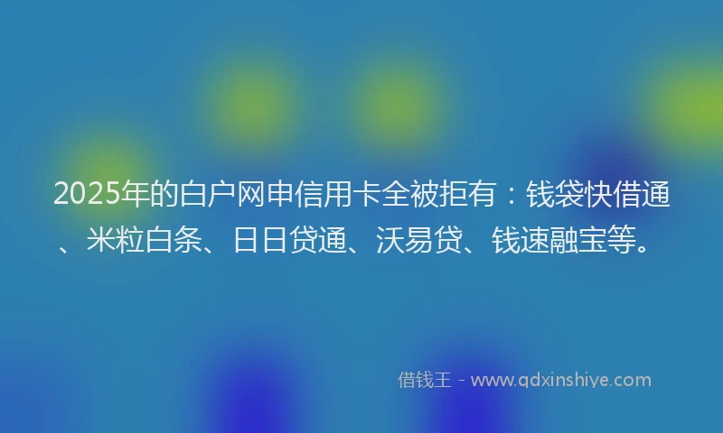 2025年的白户网申信用卡全被拒有：钱袋快借通、米粒白条、日日贷通、沃易贷、钱速融宝等。