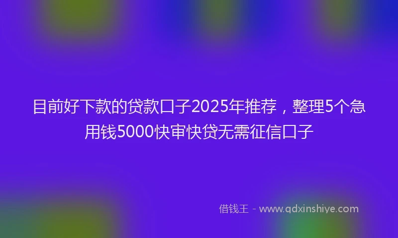 目前好下款的贷款口子2025年推荐，整理5个急用钱5000快审快贷无需征信口子