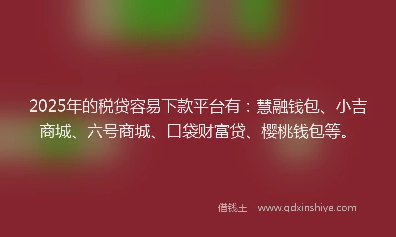 2025年的税贷容易下款平台有：慧融钱包、小吉商城、六号商城、口袋财富贷、樱桃钱包等。