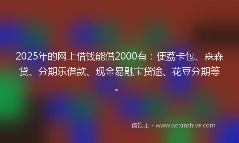 2025年的网上借钱能借2000有：便荔卡包、森森贷、分期乐借款、现金易融宝贷途、花豆分期等。