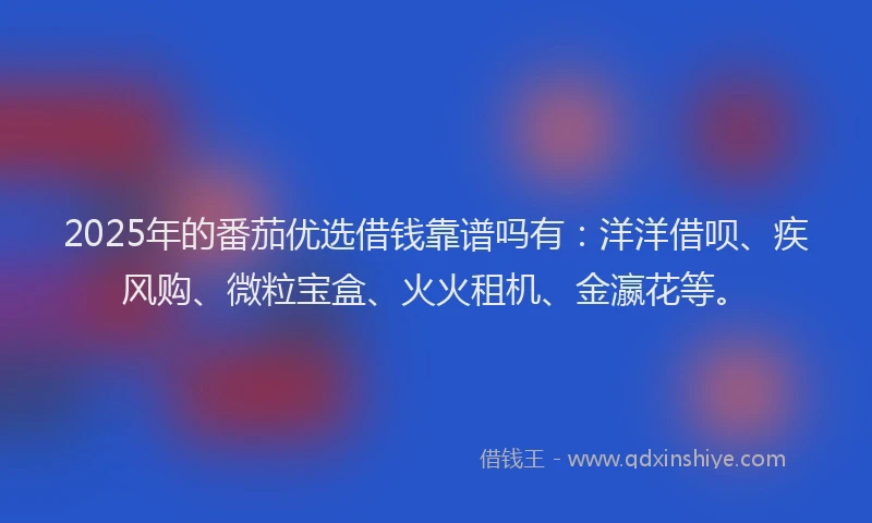 2025年的番茄优选借钱靠谱吗有：洋洋借呗、疾风购、微粒宝盒、火火租机、金瀛花等。