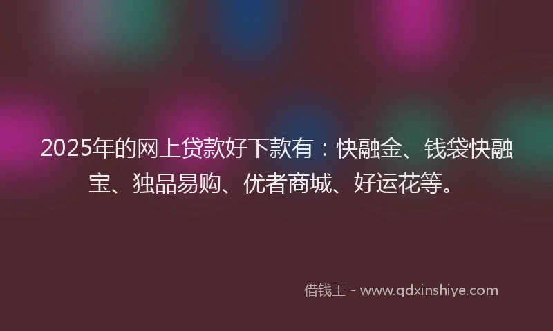 2025年的网上贷款好下款有：快融金、钱袋快融宝、独品易购、优者商城、好运花等。