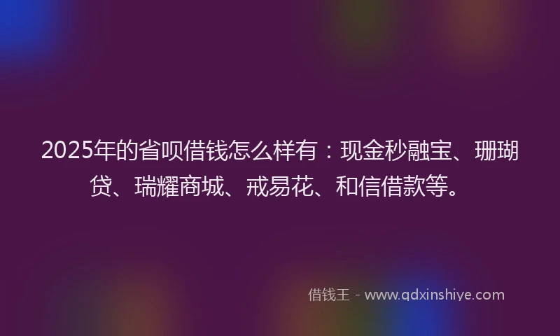 2025年的省呗借钱怎么样有：现金秒融宝、珊瑚贷、瑞耀商城、戒易花、和信借款等。