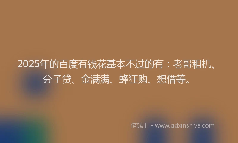 2025年的百度有钱花基本不过的有：老哥租机、分子贷、金满满、蜂狂购、想借等。