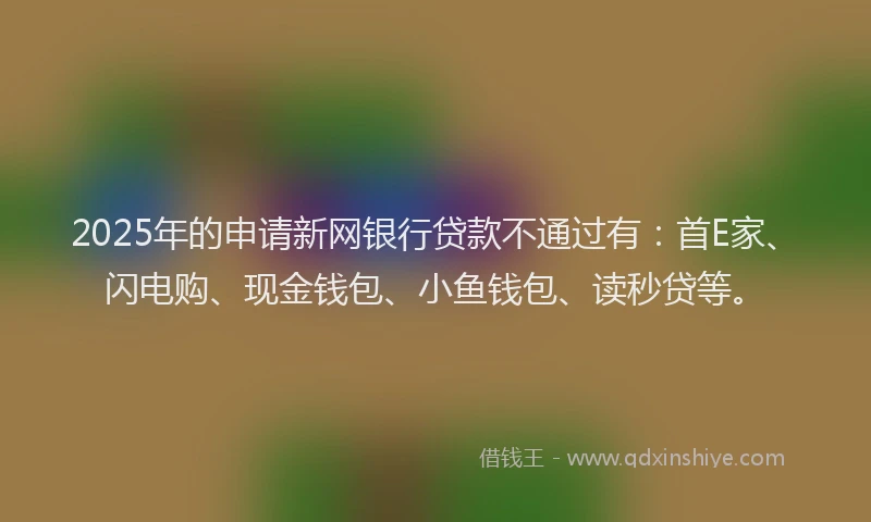 2025年的申请新网银行贷款不通过有：首E家、闪电购、现金钱包、小鱼钱包、读秒贷等。