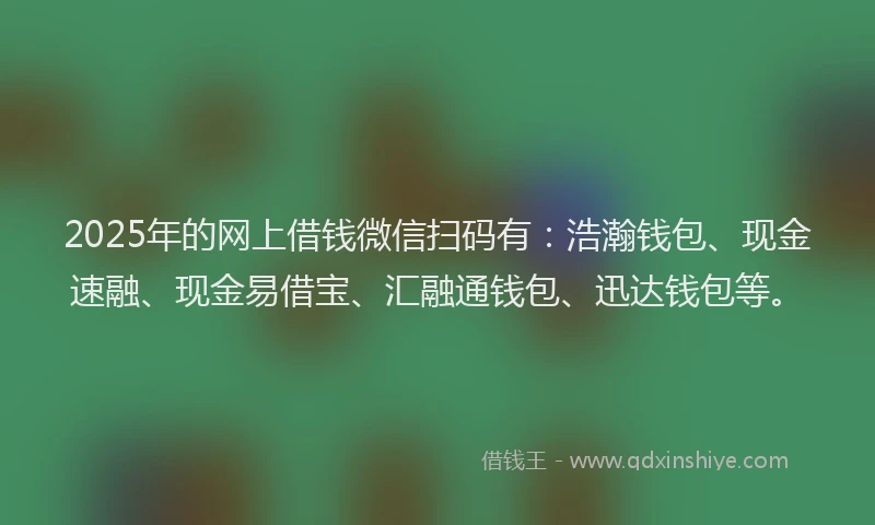 2025年的网上借钱微信扫码有：浩瀚钱包、现金速融、现金易借宝、汇融通钱包、迅达钱包等。