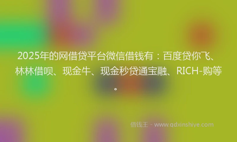 2025年的网借贷平台微信借钱有：百度贷你飞、林林借呗、现金牛、现金秒贷通宝融、RICH-购等。