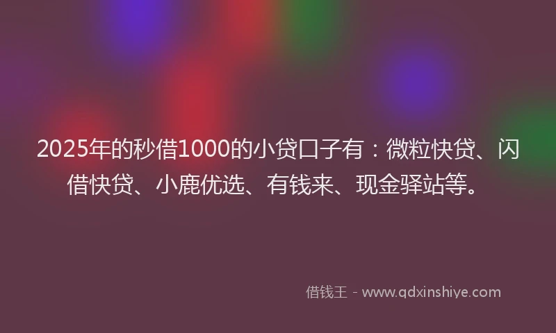 2025年的秒借1000的小贷口子有：微粒快贷、闪借快贷、小鹿优选、有钱来、现金驿站等。