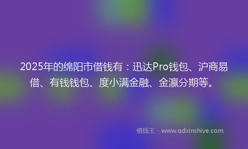 2025年的绵阳市借钱有：迅达Pro钱包、沪商易借、有钱钱包、度小满金融、金瀛分期等。