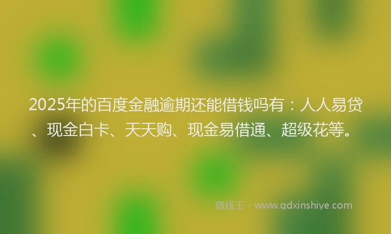 2025年的百度金融逾期还能借钱吗有：人人易贷、现金白卡、天天购、现金易借通、超级花等。