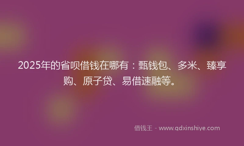 2025年的省呗借钱在哪有：甄钱包、多米、臻享购、原子贷、易借速融等。