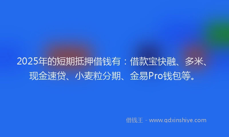 2025年的短期抵押借钱有：借款宝快融、多米、现金速贷、小麦粒分期、金易Pro钱包等。