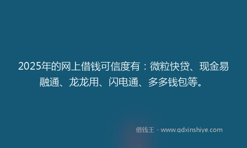 2025年的网上借钱可信度有：微粒快贷、现金易融通、龙龙用、闪电通、多多钱包等。