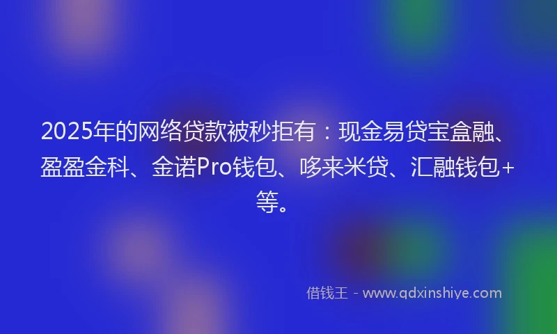 2025年的网络贷款被秒拒有：现金易贷宝盒融、盈盈金科、金诺Pro钱包、哆来米贷、汇融钱包+等。