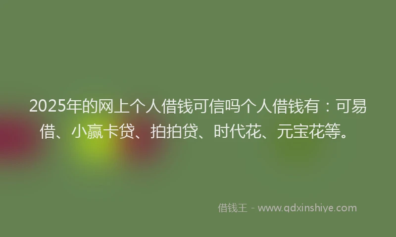 2025年的网上个人借钱可信吗个人借钱有：可易借、小赢卡贷、拍拍贷、时代花、元宝花等。