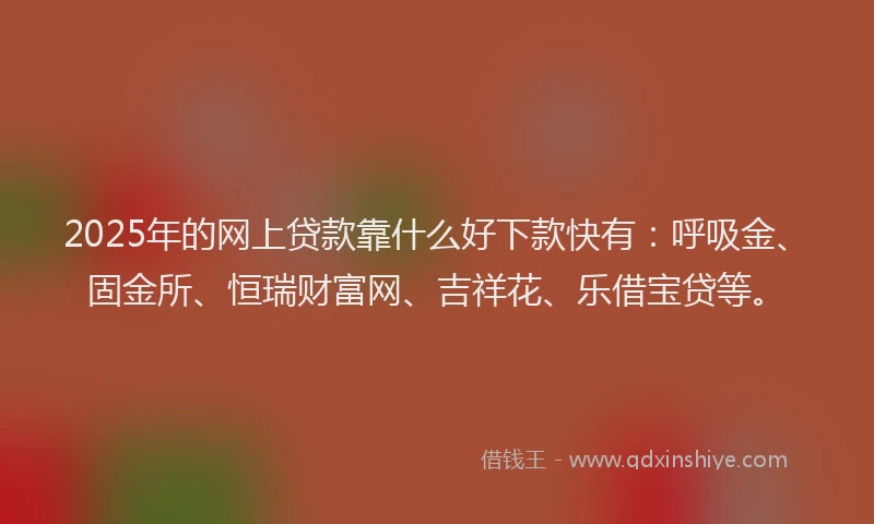 2025年的网上贷款靠什么好下款快有：呼吸金、固金所、恒瑞财富网、吉祥花、乐借宝贷等。