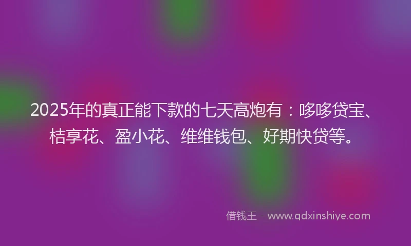 2025年的真正能下款的七天高炮有：哆哆贷宝、桔享花、盈小花、维维钱包、好期快贷等。