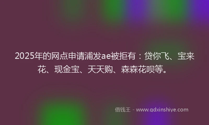 2025年的网点申请浦发ae被拒有：贷你飞、宝来花、现金宝、天天购、森森花呗等。