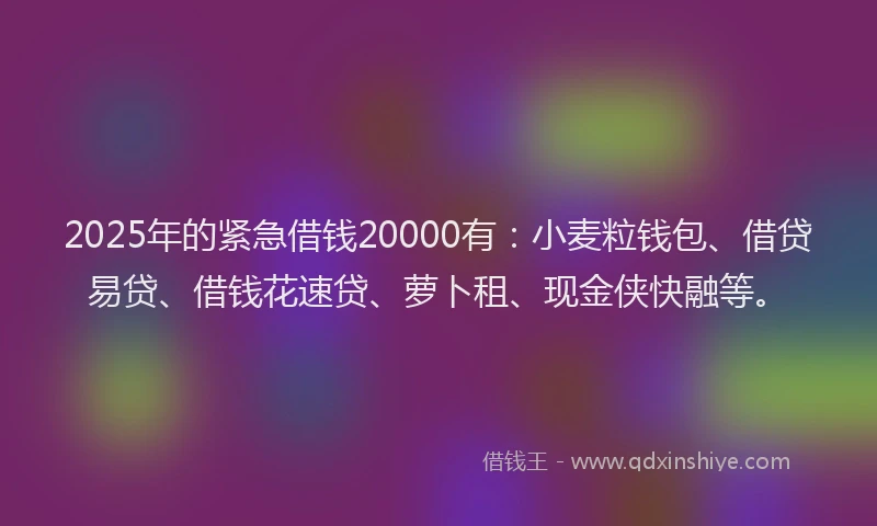 2025年的紧急借钱20000有：小麦粒钱包、借贷易贷、借钱花速贷、萝卜租、现金侠快融等。