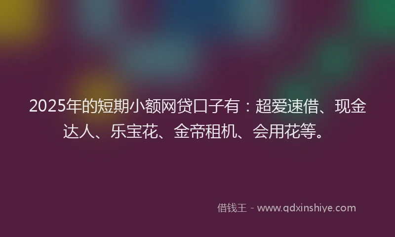 2025年的短期小额网贷口子有：超爱速借、现金达人、乐宝花、金帝租机、会用花等。