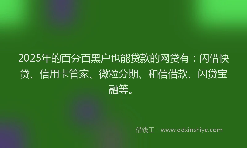 2025年的百分百黑户也能贷款的网贷有：闪借快贷、信用卡管家、微粒分期、和信借款、闪贷宝融等。