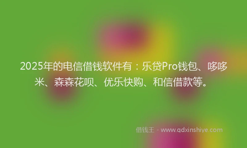 2025年的电信借钱软件有：乐贷Pro钱包、哆哆米、森森花呗、优乐快购、和信借款等。