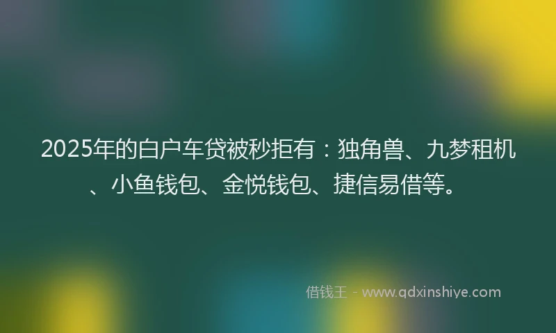 2025年的白户车贷被秒拒有：独角兽、九梦租机、小鱼钱包、金悦钱包、捷信易借等。