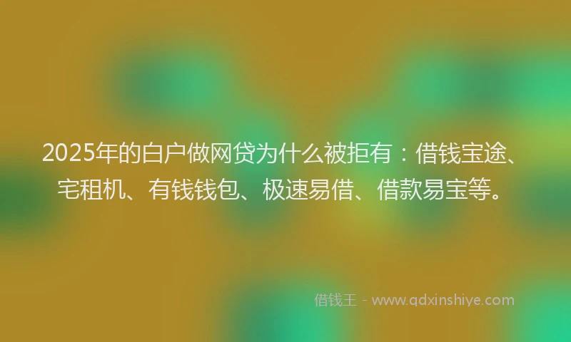 2025年的白户做网贷为什么被拒有：借钱宝途、宅租机、有钱钱包、极速易借、借款易宝等。