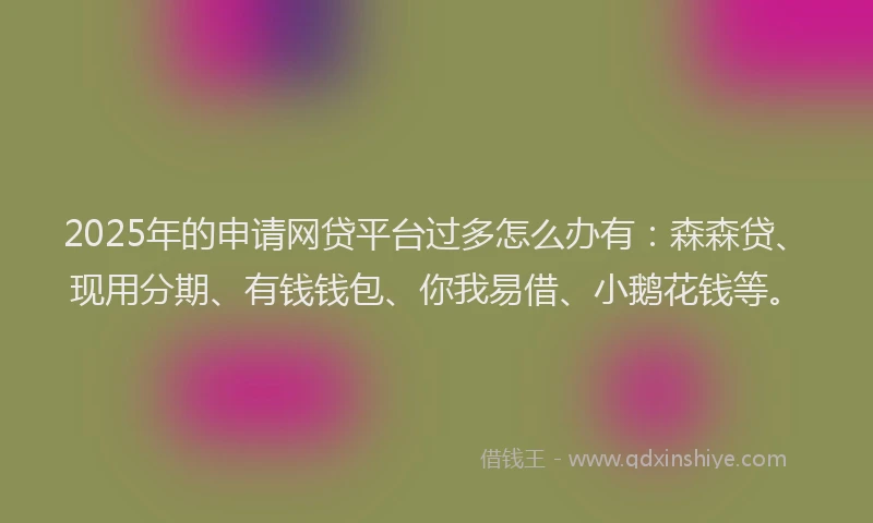 2025年的申请网贷平台过多怎么办有：森森贷、现用分期、有钱钱包、你我易借、小鹅花钱等。