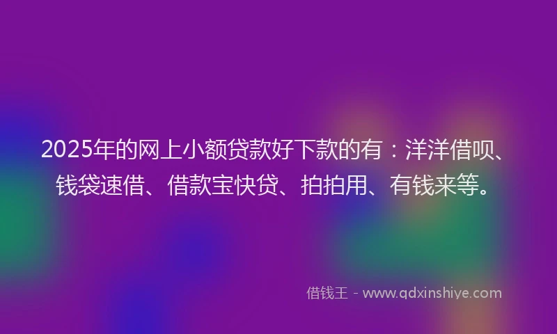 2025年的网上小额贷款好下款的有：洋洋借呗、钱袋速借、借款宝快贷、拍拍用、有钱来等。