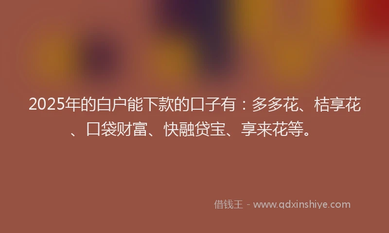 2025年的白户能下款的口子有：多多花、桔享花、口袋财富、快融贷宝、享来花等。