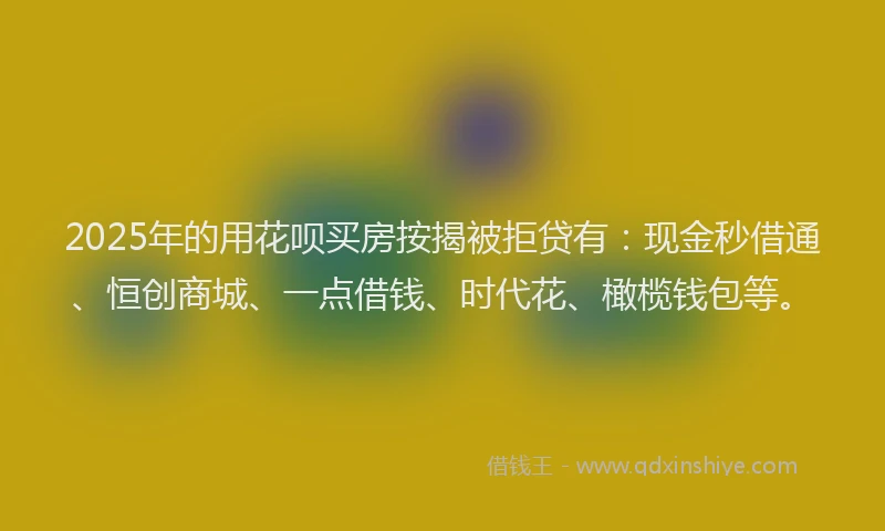 2025年的用花呗买房按揭被拒贷有：现金秒借通、恒创商城、一点借钱、时代花、橄榄钱包等。
