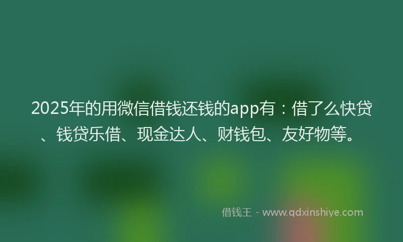2025年的用微信借钱还钱的app有：借了么快贷、钱贷乐借、现金达人、财钱包、友好物等。