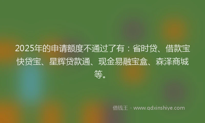 2025年的申请额度不通过了有：省时贷、借款宝快贷宝、星辉贷款通、现金易融宝盒、森泽商城等。