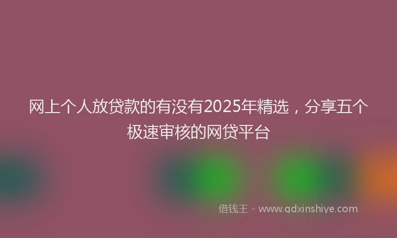 网上个人放贷款的有没有2025年精选，分享五个极速审核的网贷平台