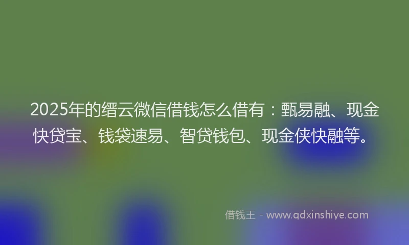2025年的缙云微信借钱怎么借有：甄易融、现金快贷宝、钱袋速易、智贷钱包、现金侠快融等。