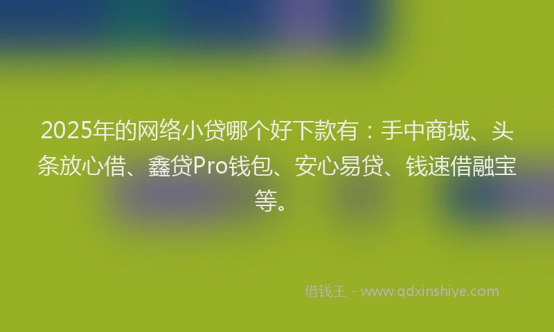 2025年的网络小贷哪个好下款有：手中商城、头条放心借、鑫贷Pro钱包、安心易贷、钱速借融宝等。