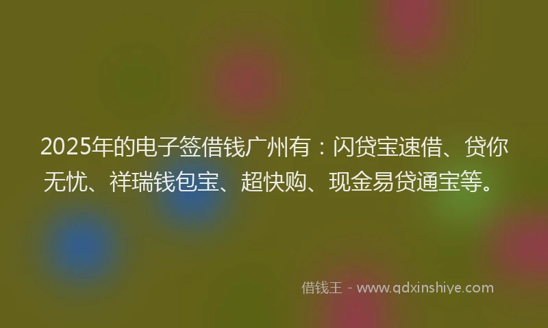 2025年的电子签借钱广州有：闪贷宝速借、贷你无忧、祥瑞钱包宝、超快购、现金易贷通宝等。