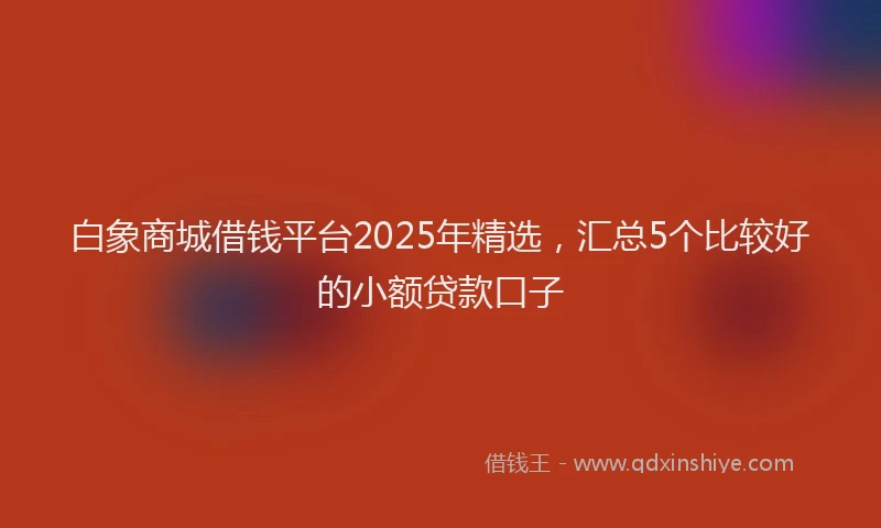 白象商城借钱平台2025年精选，汇总5个比较好的小额贷款口子