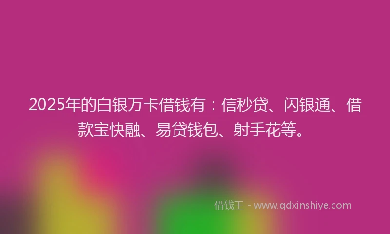 2025年的白银万卡借钱有：信秒贷、闪银通、借款宝快融、易贷钱包、射手花等。