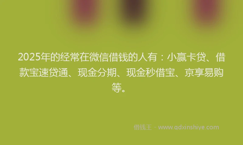 2025年的经常在微信借钱的人有：小赢卡贷、借款宝速贷通、现金分期、现金秒借宝、京享易购等。